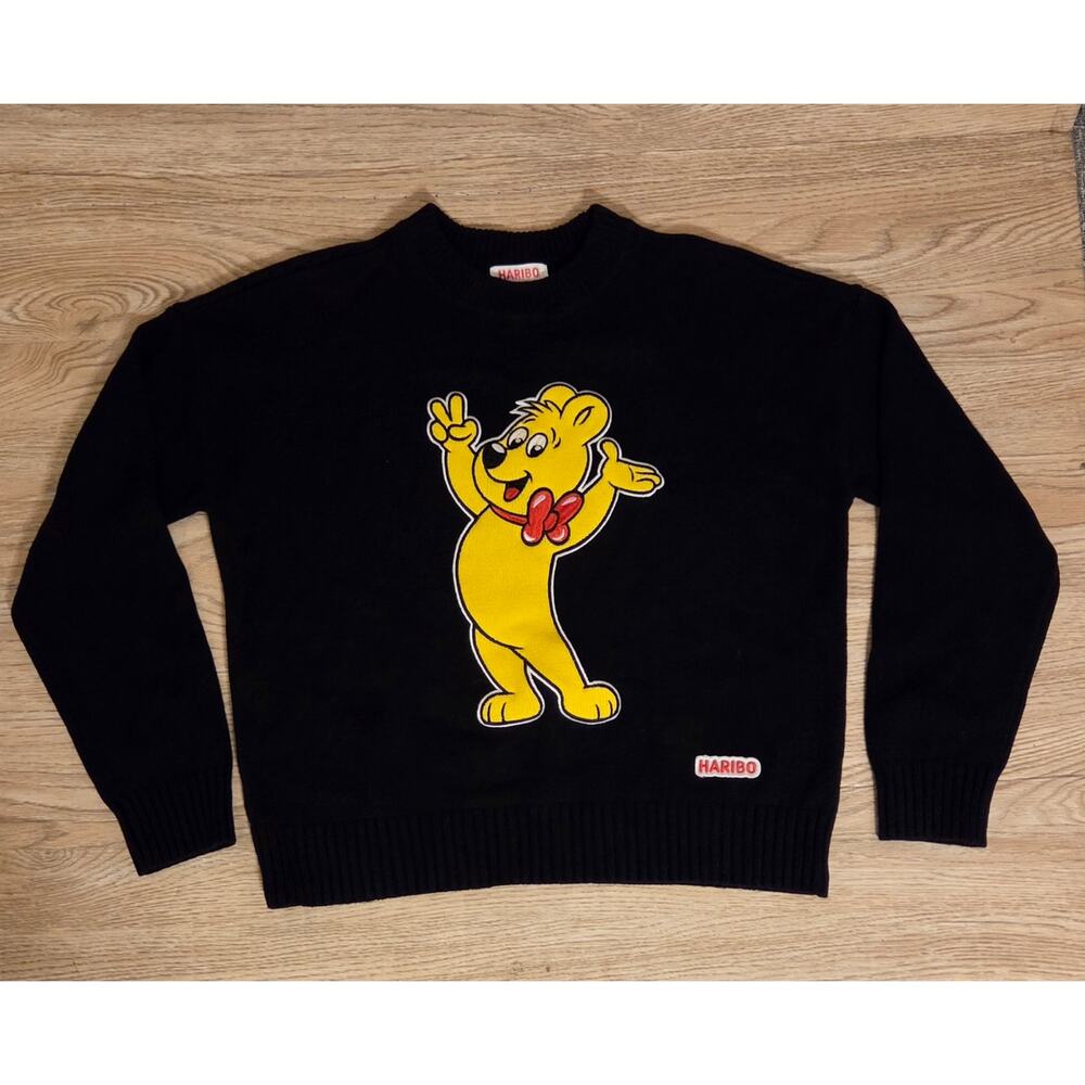 NEW Haribo Gummy Bear Black Crew Neck Goldbear Sweater Womens Size Small